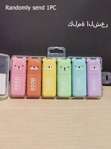 6pcs Colors/Set Cute Mini Bear Style Fluorescent Pen Macaron Color Oblique Tip Marker School Office Stationery Back To School