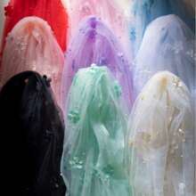 3D Flower Pearl Tulle Fabric Sheer Mesh Fabric Sewing DIY Crafts For Tutu Skirt Wedding Arch Bridal Veil Bridal Shower Table Runner Party Table Decorations