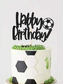1 pieza Decoración para tarta de cumpleaños con letrero "Feliz Cumpleaños" y figura de jugador de fútbol, para decoración de fiesta de cumpleaños de hombre con tema deportivo - Negro - Ver 4