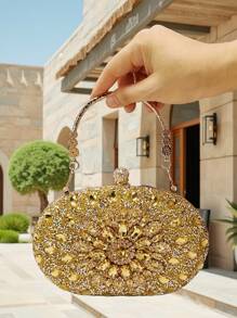 1pc Shiny Silver Rhinestone Decor Elegant Clutch Bag, Luxury Party Wedding Purse With Metal Chain For Women, Sophisticated Formal Occasion Evening Bag Suitable For Weddings, Parties And Galas, Perfect Gift For Ladies