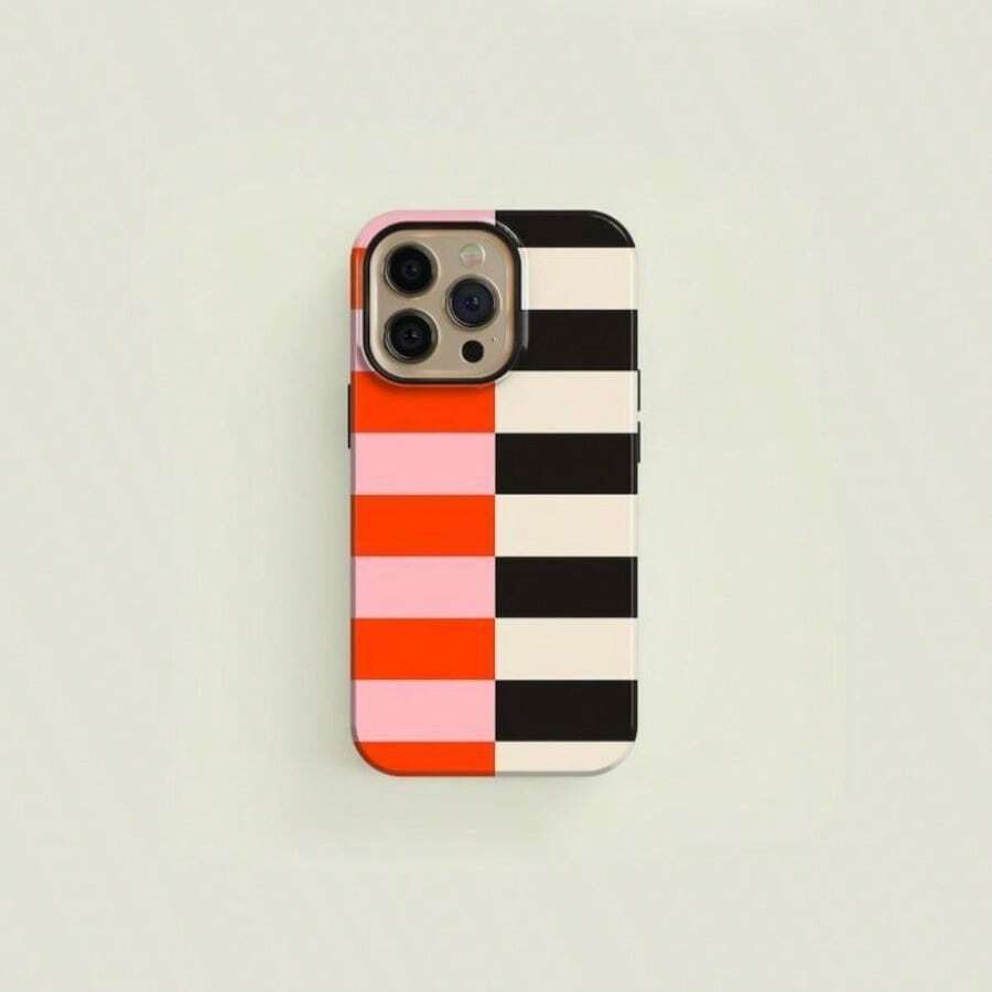 Striped Pattern Film Phone Case Suitable For IPhone 17air 16/15/14/13/12 Pro Max 14 15 16 Plus 11 Thickened Double Layer TPU + PC 2-In-1 Shockproof And Anti-Drop Protective Case, Provides Sturdy Protection, Perfect Birthday Gift For Friends - 黑色 - 查看 1