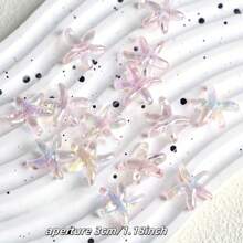 10/20/30 piezas Mezcla de colores aleatorios - Cuentas de estrella de mar chapadas en colores cambiantes - Pequeños aditamentos marinos brillantes y transparentes con agujeros pasantes para manualidades de joyería, cadenas de teléfono, pulseras y llaveros, proyectos de cuentas, diseño de cuentas iridiscentes, material de cuentas duradero