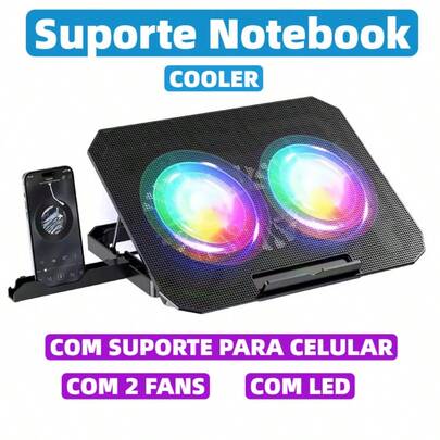 Suporte Cooler Para Notebook Com Suporte de Celular Base Led Refrigerada Ventilação Silenciosa B-max BM765