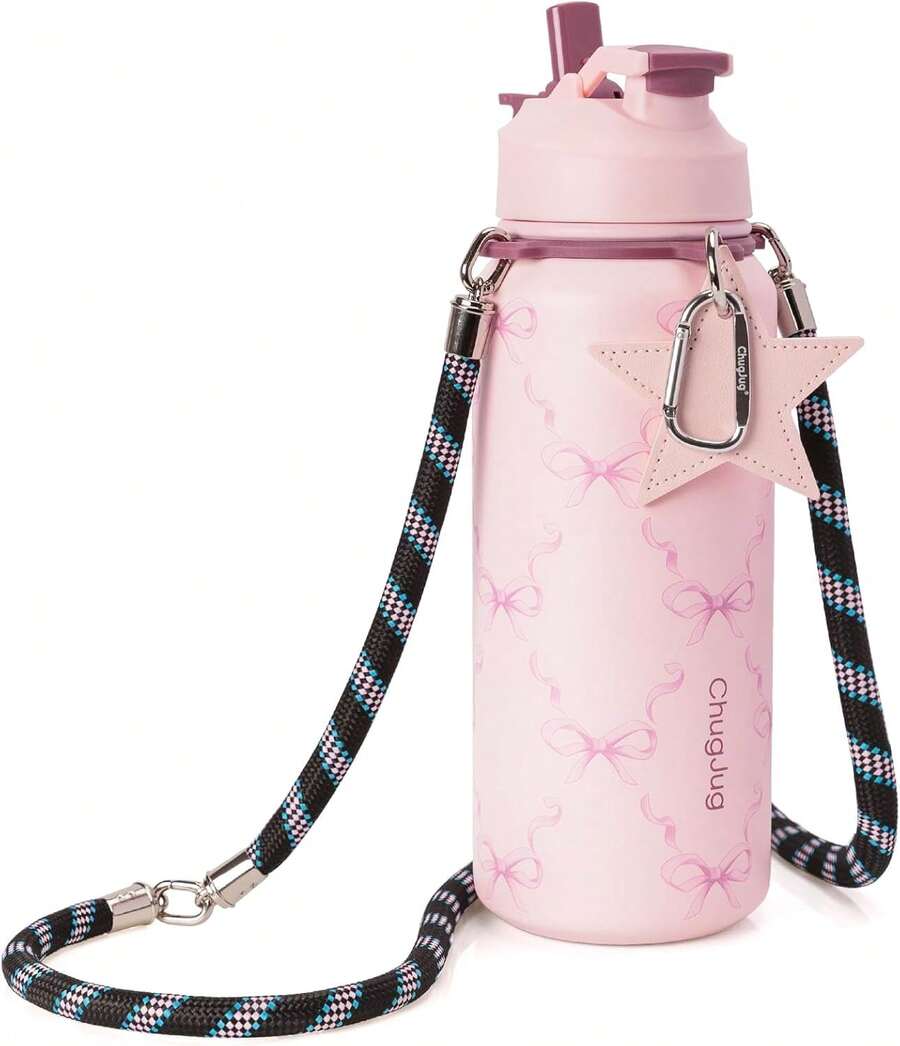 Insulated Water Bottle 40 Oz With Strap, Leak-Proof Stainless Steel Water Bottle With Flip Straw & Spout Lid, -Free, Reusable Cute Metal Water Bottles For Women & Girls, Keeps Drinks Cold - Blue and White - View 1