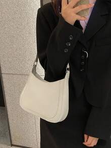 女士时尚纯色复古拼接单肩包，适合日常使用 - 白色 - 查看 9