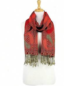 Paisley Pashmina Scarf For Women PASKMLNA - A18-12 Red-black - View 4