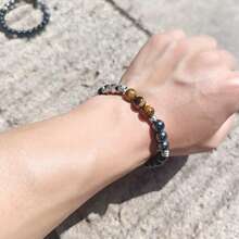 1pc/ And Individualistic/Punk/Business/Natural Tiger's Eye, Black Gallstone, Obsidian, Cut Stone/Adjustable Bracelet/Suitable For Men's Party, Business, Daily Casual Wear, Graduation Season, Halloween, Father's Day - A Daily Gift For Friends And Family