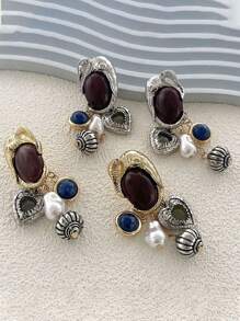 1 Pair Baroque Pearl Heart Lantern Pendant Shaped Earrings, Fashionable Jewelry Accessories For Women, Halloween