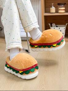 Jesienno-zimowe męskie pluszowe kapcie hamburgery, damskie z kreskówkowym misiem, gruba podeszwa, spersonalizowane, zabawne, ciepłe, wsuwane kapcie do sypialni - Żółty - Zobacz 6