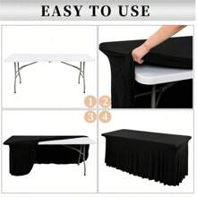 [Mantel negro/blanco] 1 pieza/2 piezas Falda de mesa rectangular negra/blanca, Mantel de mesa plegable de 6 pies de tela de spándex para fiestas, decoración del Día de San Valentín, uso en todas las estaciones