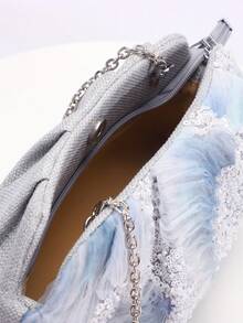 1pc Colorful PVC Sequin Flower Pattern Hemp Fabric Mesh Embroidery Ruched Clutch Bag, Shiny Sparkly Evening Handbag For Women, Casual Holiday Party (Flower Sequin Pattern Randomly Sent) - Baby Blue - View 11