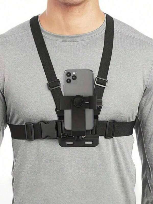 1pc Universal Mobile Phone Chest Mount Holder, Outdoor POV Video Phone Clip, Phone Stand With Chest Strap, Phone Holder, Shoulder Camera Mount, Convenient For Outdoor Live Streaming, Fishing, Cycling, Etc.