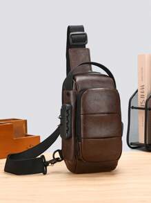 Men's PU Leather Sling Bag|Vintage Style With Anti-Theft Lock|Lightweight Chest Bag For Travel & Daily Use