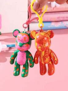 10 pezzi Set di pittura fai-da-te con orsetti fluidi, decorazione graffiti dipinta a mano, comprende colori, cucchiai, orsetti di plastica, pennelli, forniture creative per artigianato, set di pittura per il ritorno a scuola, laurea, eventi di festa, regali significativi per le vacanze, adatto anche per riempire le calze di Natale (disponibili orsetti con testa grande e testa piccola, colori casuali)