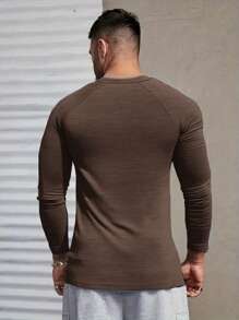 Men's Casual Solid Color Henley Neck Long Sleeve Undershirt, Comfortable & Soft, Versatile For All Seasons,Fall