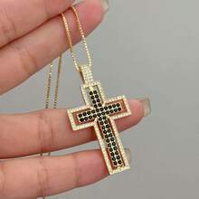 Collana con pendente a croce nera, stile gotico punk, placcata in rame con CZ, gioiello religioso personalizzato per donne, adatto per uso quotidiano o come regalo per festival