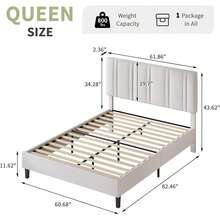 Upholstered Bed Frame With Headboard, Linen Fabric Platform Bed Frame With Tufted Headboard, No Box Spring Required, Easy Assembly, Pink/ White/ Black/ Blue, Twin/ Full/ Queen - 白色 - 查看 9