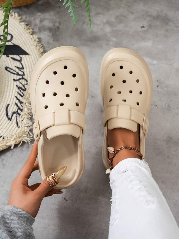 Fashionable Women's Perforated Single Strap Clogs, Breathable Sandals With Thick Non-Slip Sole, Soft Footbed Indoor/Outdoor Slippers, Perfect For Beach And Pool Use