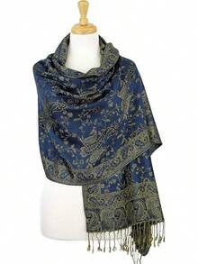 Bufanda de pashmina de paisley para mujeres PASKMLNA - #14azul marino claro - Ver 3