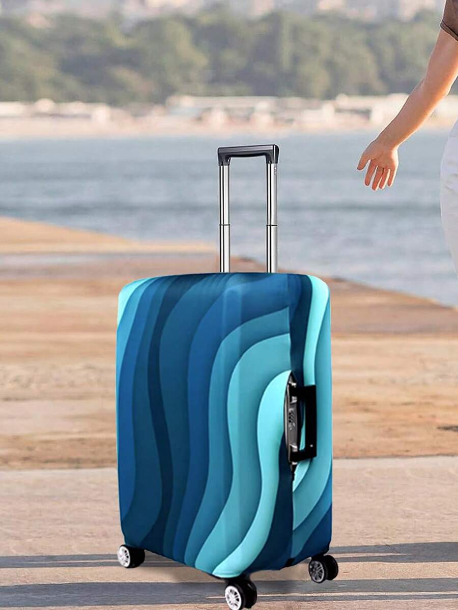 1pc Luggage Cover Stretch Fabric Luggage Protective Cover Blue Ribbon Pattern Suitcase Dust Covers Suitable For 18-32 Inch Baggage Case Travel Accessories - Multicolor - View 1