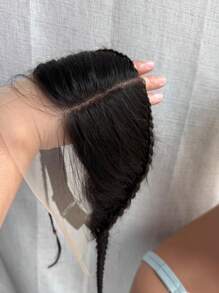 Fascia per capelli 13x4 ad extensioni con chiusura a molletta in stile africano intrecciato, senza colla, con linea dei capelli in pizzo aperta, colore nero naturale