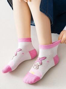 5 双女孩网眼透气袜子，可爱卡通人物设计，包括 、、兔子、Melody、，柔软舒适，适合 0-16 岁男孩/女孩，春夏中筒袜 - 彩色 - 查看 6