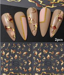 3pcs Multi-Stripe Golden Foil Print Wave Line Nail Art Stickers & Decals Marble Blue Purple Brown Geometry Abstract Flowers Nail Art Sliders Decals Foils Self-Adhesive DIY Nail Charm Nail Art Decorations Nail Supplies Nails