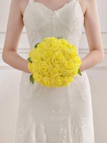 5/25 件带茎红色人造玫瑰，红玫瑰假花婚礼花束真实触感泡沫玫瑰仿花人造花茎适用于新娘 DIY 花束婚礼家庭派对装饰、母亲节礼物、秋季卧室装饰、南瓜装饰、秋季房间装饰、秋季家居装饰婚礼用品。 - 黃色 - 查看 7