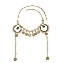 1 件波西米亚复洛克风格多层珍珠头链，新月硬币流苏水晶水钻吊坠头饰，时尚新娘发饰