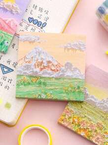 1 件简约风景画粘性可爱便签本，适用于学校用品，返校 - 彩色 - 查看 4