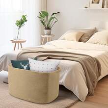 Large Jute Rectangle Rope Basket, 23.6" X 17" X 12" Blanket Storage For Living Room, Pool Towel Basket, Woven Baby Floor Laundry Hamper For Clothes, Toy Storage Bin, Bathroom Towel Storage - 白色 - 查看 8