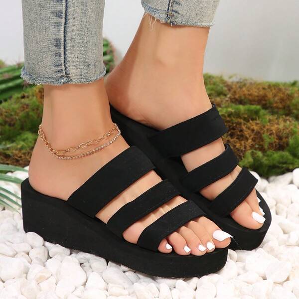 Women's Platform Wedge Slide Sandals, Thick Sole Open Toe 3-Strap Outdoor Beach Slippers, Lightweight & Soft, 2025 Summer New Arrival