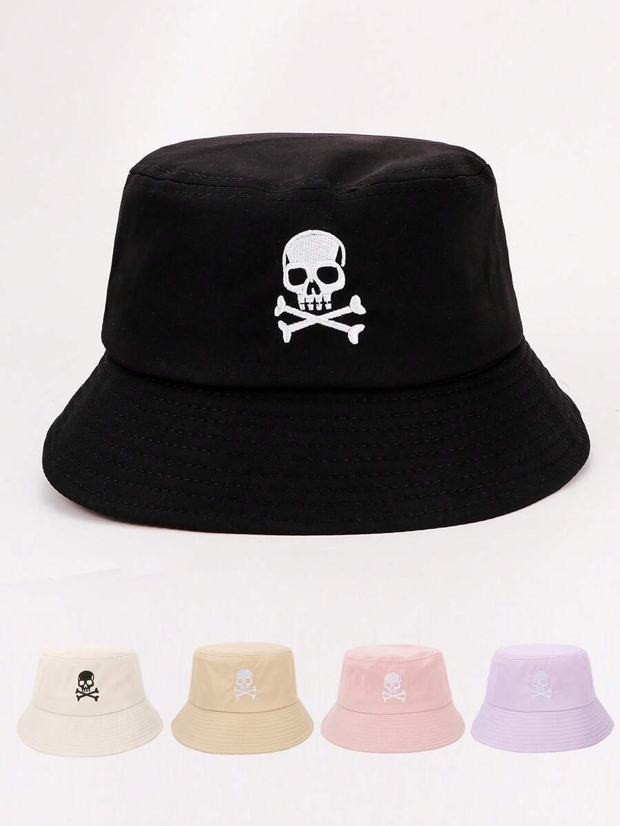 1 件骷髅刺绣休闲嘻哈渔夫帽适合日常外出、派对、男女通用街头服饰骑行太阳帽适合徒步旅行、钓鱼、户外活动 - 漁夫帽 - 查看 1