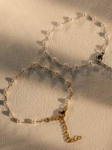 1pc Dainty Faux Pearl Chain Bracelet Stainless Steel Minimalist Elegant Pearl Beaded Bracelet For Women Wedding Jewellery, Bridesmaid Gift, Mothers Day Gift