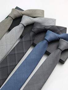 1 件男士时尚条纹格子图案领带，适合商务、通勤和正式活动 - A - 查看 1