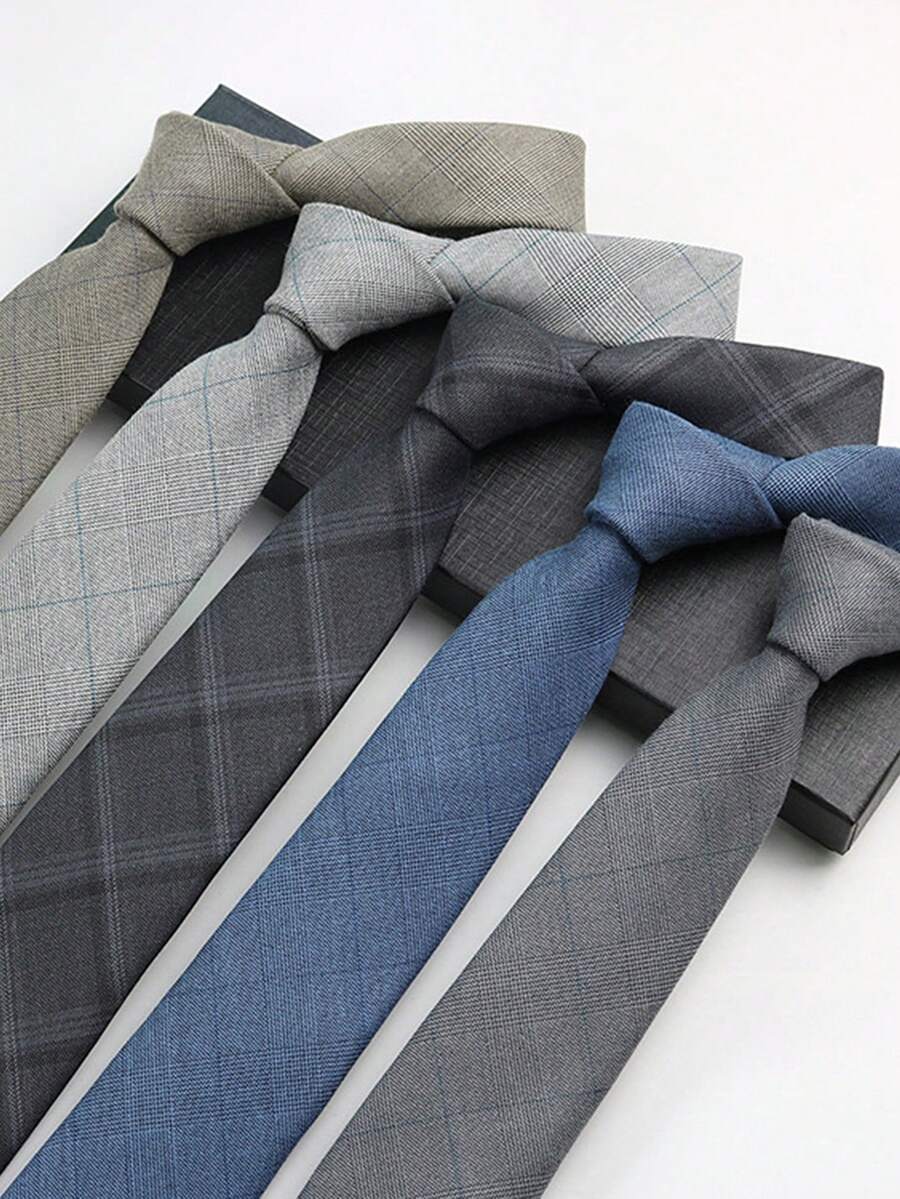 1 件男士时尚条纹格子图案领带，适合商务、通勤和正式活动 - A - 查看 1