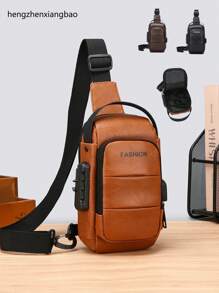Men's PU Leather Sling Bag|Vintage Style With Anti-Theft Lock|Lightweight Chest Bag For Travel & Daily Use