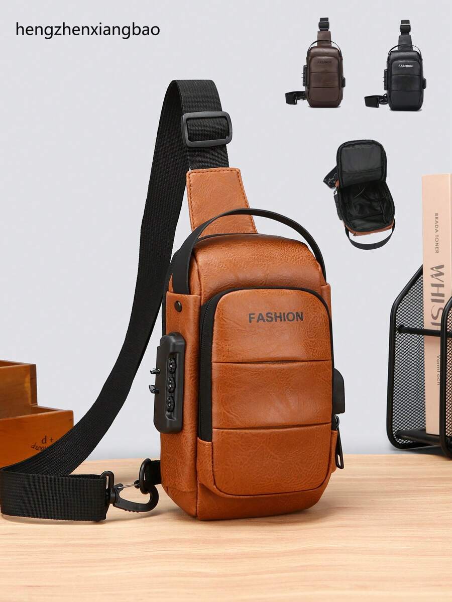 Men's PU Leather Sling Bag|Vintage Style With Anti-Theft Lock|Lightweight Chest Bag For Travel & Daily Use