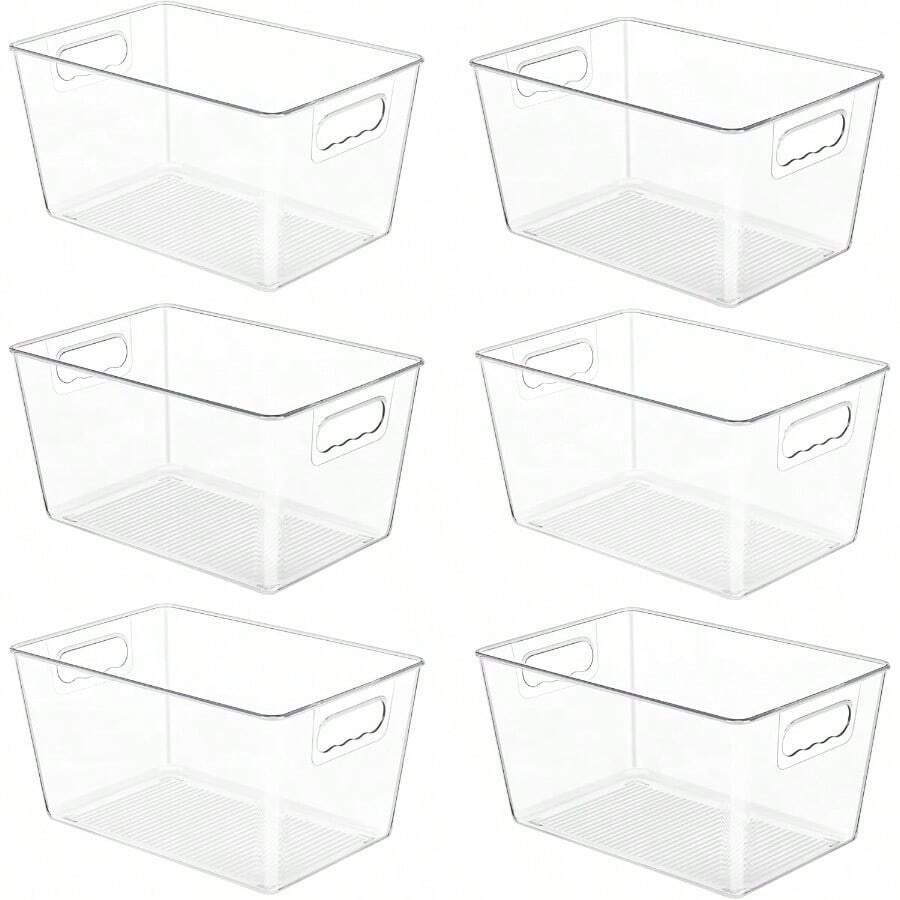 YIHONG 6 Pack Clear Pantry Organizer Bins Plastic Containers With Handle For Kitchen Freezer Cabinet Closet Bathroom Under Sink Storage - Thông thoáng - Xem 1
