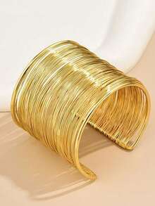 1 Piece Multi-Layer Arm Ring Open Bracelet With A High-End, Simple And Niche Style. A Fashionable, Individual And Elegant Jewelry For Women. A Unique Metal Hollow C-Shaped Adjustable Bracelet Woven In A Casual Street Style Valentine's Day Accessories - Multicolor - View 5