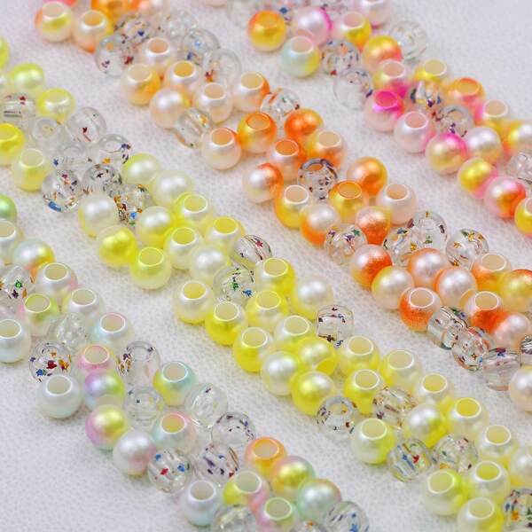 99.9/199.9pcs Summer Style Bicolor Beads, Yellow & Orange Large Hole Spacer Beads - Suitable For DIY Handmade Jewelry Making, Pendant, Bracelet, Keychain, Phone Chain, Bag Decoration Crafts