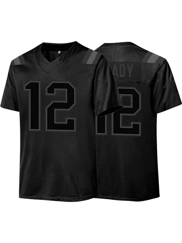 Men's Football Jersey 12 Balck Embroidered Sports T-Shirt Casual Training Competition Short Sleeved Top