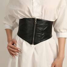 Women's Minimalist Zip-Up Waist Cincher Belt, Decorative & Slimming