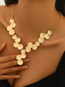 1pc Elegant European & American Geometric Matte Asymmetrical Round Pendant Necklace For Women, Suitable For Any Occasion, Graceful Jewelry Necklace