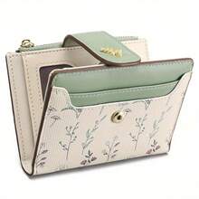 Ladies Elegant RFID Shielded Wallet, Compact Bi-Fold Zipper Clip With Multiple Slots, Beige And Light Blue Dotted Perfect For Daily Use Or Gifts Compact Wallet, Elegant Design, Decorative With Wallet Small Wallet - 藍白色 - 查看 8