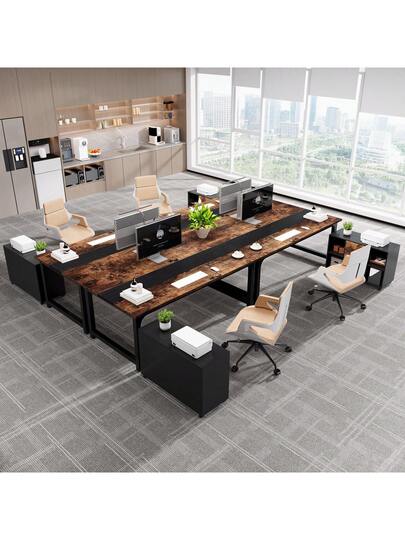 Tribesigns Desk, 160 80 Cm Large Computer Office Table, Study Room, Workstation Home Office, Moderne Vintage Bruin Zwart view 7