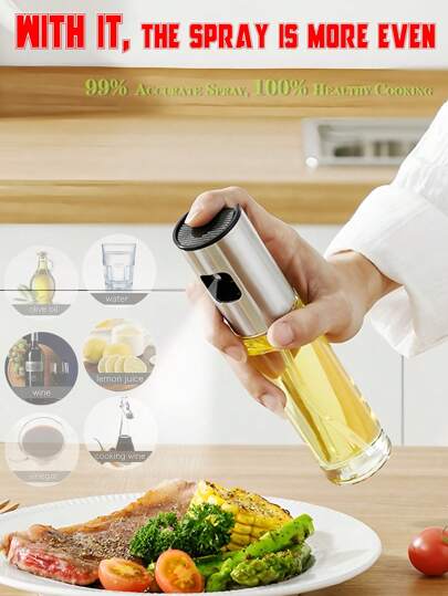 1pc Glass Spray Bottle, Suitable For Air Frying, Barbecue, Baking, Spray Kitchen Oiler, Low Fat And Less Oil, Convenient And Practical, Easy To Clean, Suitable For Daily Cooking, Kitchen Supplies, Multi-Function Spray Bottle, One Thing For Many Purposes, Kitchen And Restaurant Gadgets, Barbecue Season, Wedding Season, Christmas Gifts, Halloween, Valentine's Day
