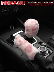 MEIKAXIU 2 件柔软仿兔毛豹纹汽车手刹套和换挡旋钮套，适用于手动变速箱，舒适的女士汽车配件 - 人造兔毛豹紋毛絨 - 查看 14