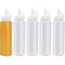 Bộ 5 chai bóp có vòi, dung tích 250ml (8oz) bằng nhựa, có vạch chia định lượng, thích hợp đựng dầu ăn, sốt BBQ, nước sốt salad, sơn, kem phủ bánh, chất lỏng, keo dán và nhiều loại khác. - trắng - Xem 1