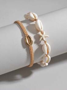 1 Set Elegant Minimalist Bohemian Style Shell & Starfish Pendant Anklet, Suitable For Men And Women, Everyday Wear And Exquisite Holiday Gift